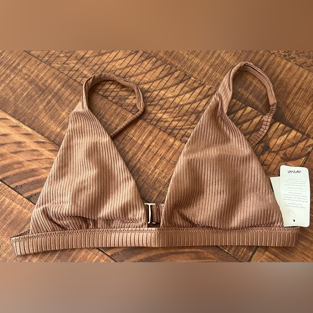 NWT Aerie Shine Rib Plunge Bikini Top in Horizon Brown - Size XXS - Picture 4 of 6